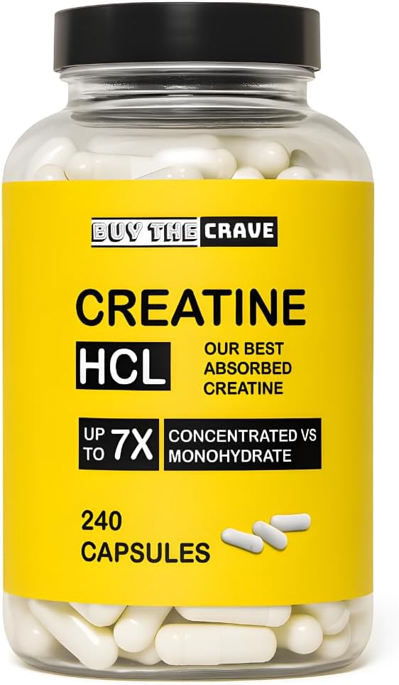 Creatine HCL Pills, 7X Concentrated vs Monohydrate Powder, Cognitive, Energy, Muscle, Recovery Support for Men & Women | Only 1 Ingredient | Creatine HCL Capsules 240 Servings