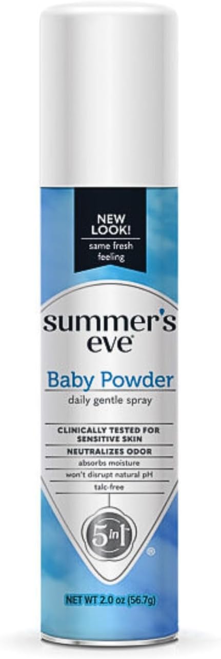 Summers Eve Baby Powder Feminine Freshening Spray, Daily Gentle Intimate Deodorant, Neutralizes Odor, pH Balanced, Talc Free, Sensitive Skin, 2 Ounce (Pack of 1)