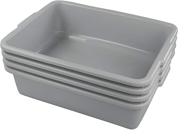 Ggbin Plastic Dish Tubs, Commercial Bus Box/Wash Basin Tote Box, 4-Pack(Grey, 22L)