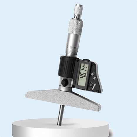 Digital Depth Micrometer, 0-25mm Electronic Depth Gauge, 0.001mm Resolution, with LCD Screen, Ratchet and Locking Device, Stainless Steel Measuring Tool