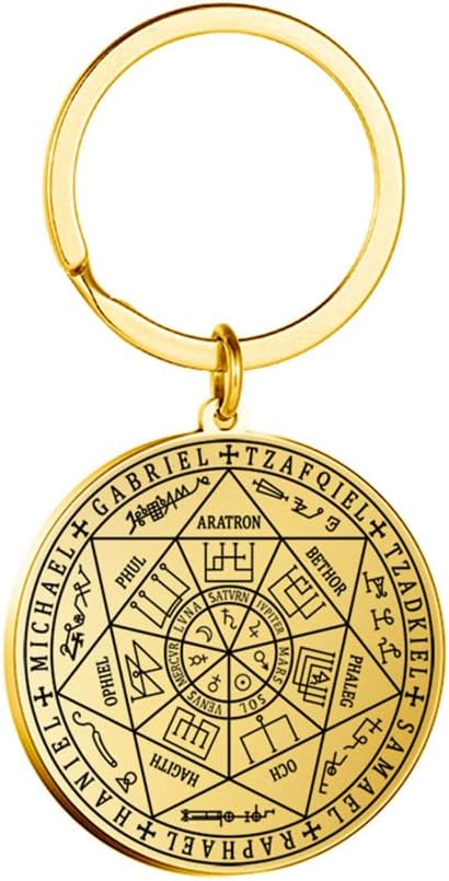 Seal of The 7 Archangels Pendant Necklace Keychain for Men St. Michael 7 Archangels Seal Spiritual Protection Amulet Medal Pagan Jewelry Women