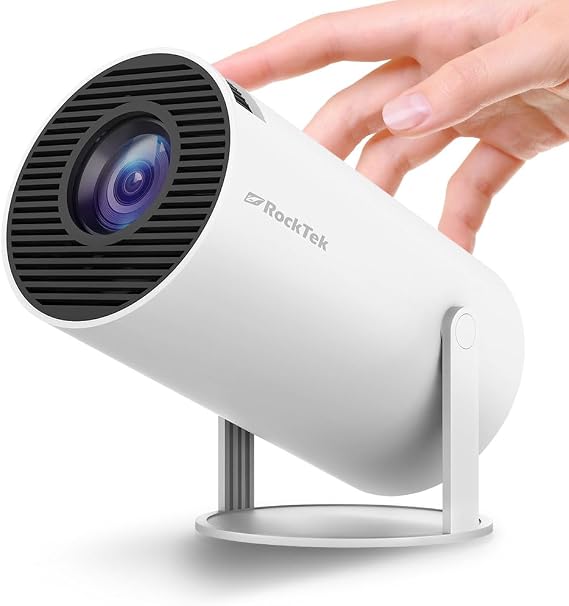 RockTek Akıllı Mini Projektör Otomatik Keystone Düzeltme 720 P HD Destek 4 K 250 ANSI 2.4G/5G WiFi BT 5.0 130 inç Ekran 180 Derece Projeksiyon Açısı Taşınabilir Ev ve Açık Video Projektör PJ200