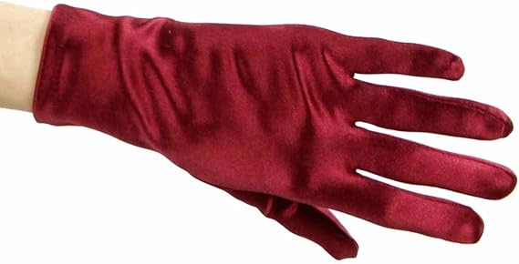 Greatlookz Beautiful Wrist Length Short Satin Gloves, Burgundy