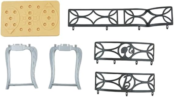 Mattel Replacement Dollhouse Size Brown Table Top, Silver Table Legs and 3 Black Railings for Barbie Dream-House Playset - CJR47