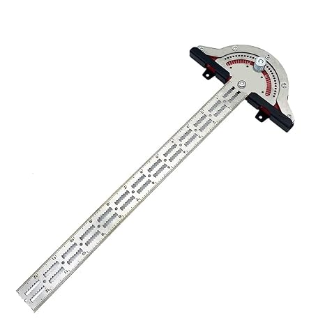 Protractor Angle Finder, 13 inch Woodworking Edge Ruler, 0-70°Adjustable Multi-Function Angle Measure Tool, Stainless Steel Carpenter T Square, T Ruler with Wall Hanging Storage Rack