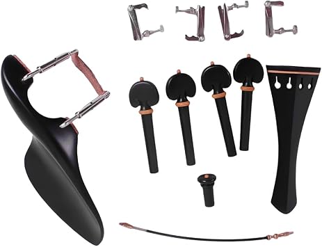44 violin part kit Ebony wood Pegs Chin rest with clamp Endpin Tailpiece with tuners tailgut Violin accessory replacement