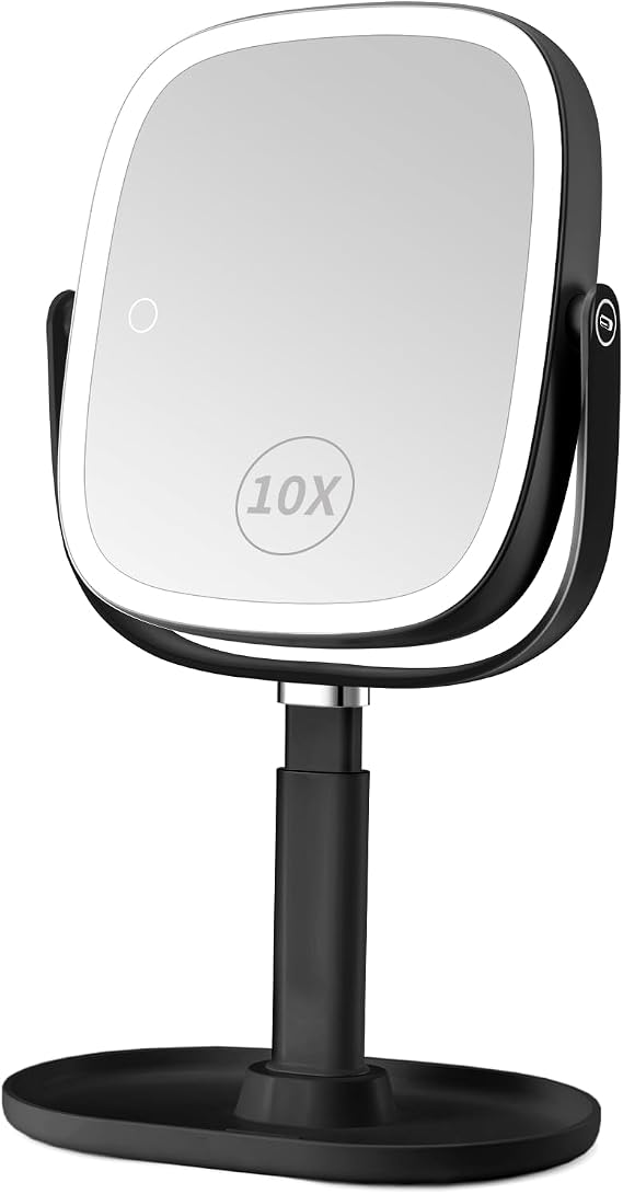 Vanmirr Height Adjustable Lighted Makeup Mirror with Magnification-Black