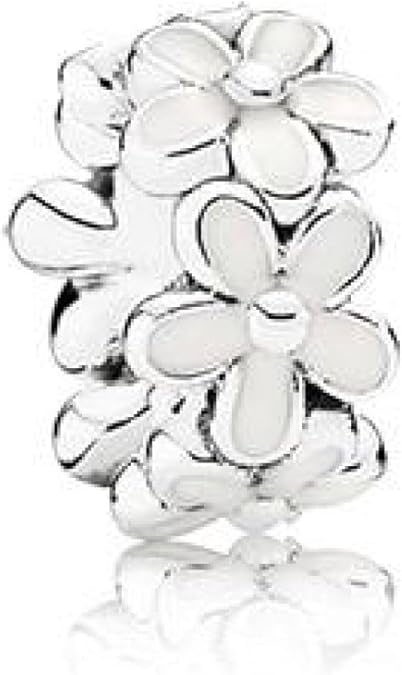 Pandora Jewelry White Daisy Flower Spacer Charm - Stunning Flower Charm for Pandora Charm Bracelets - Perfect Charm for Mom, Sister, Daughter & More - Sterling Silver and Enamel, No Box