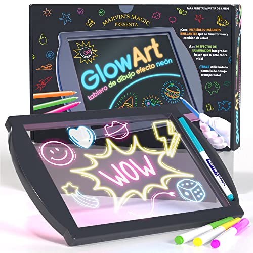 Marvins Magic - GlowArt Glow Neon Effect Drawing Board - Built-in Stand - 4 Fluorescent Magic Pens - Kids Toys Black