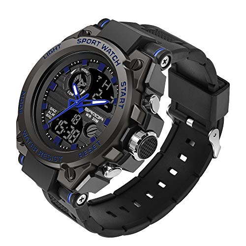 Mens Military Watches, Sports Outdoor Waterproof Watch, Tactical Army Wristwatch Analog Digital Date Multi-Function LED Alarm Stopwatch