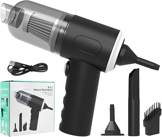 Araç Oto Süpürgesi Şarjlı 120W 6.000Pa – Üfleme Özellikli Mini El Süpürgesi Oto Ofis Klavye Kasa Vakum Şişirme Seti