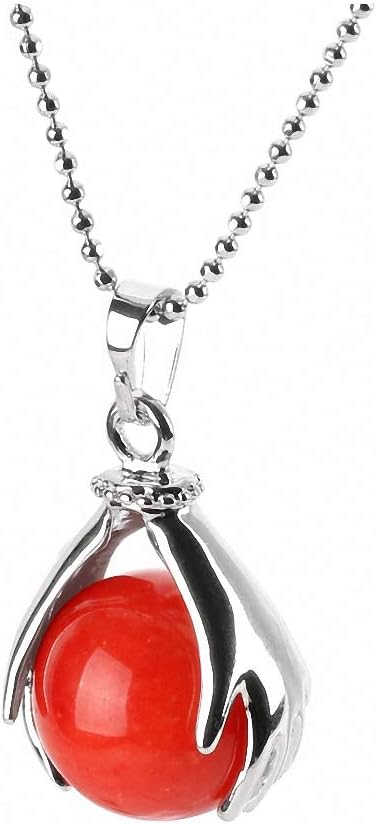 Tebapi Womens Pendant Necklaces Natural Round Ball Gem Stone Beads Silver Plated Hands Palm Necklaces Pendants Reiki Chakra Healing Women Men Jewelry E452