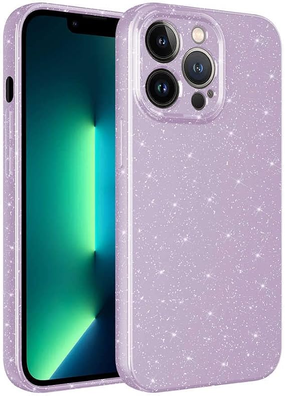 Coverzone Apple iPhone 13 Pro ile uyumlu Z-Jelly Kılıf Kamera Korumalı Simli Işılıtılı Renkli Parlak Silikon Kapak-Lila