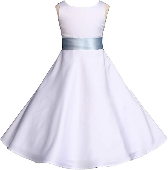 Pink Promise Ivory or White Wedding Pageant A-Line Matte Satin Jr. Bridesmaid Flower Girl Dress