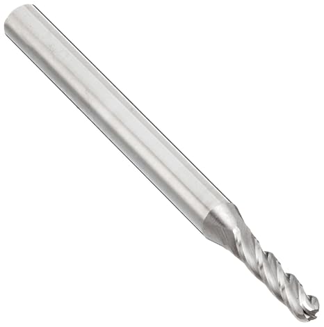 CCMG-M-M-B Carbide Ball Nose End Mill, Metric, Uncoated (Bright) Finish, 30 Deg Helix, 4 Flutes, 51mm Overall Length, 3.5mm Cutting Diameter, 4mm Shank Diameter