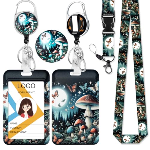 Funny Butterfly Lanyard with ID Badge Holder and Retractable Badge Reel, Detachable Neck Lanyard with ID Card Holder Carabiner Badge Reel Key Holder for Nurse Teacher Student Office Staff