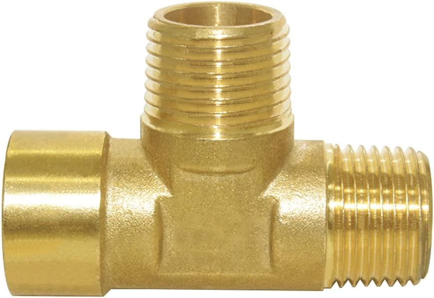 Joywayus Brass Pipe Fitting Barstock Tee 3 Way NPT 12 Male x 12 Male x 12 Female Hose Fitting