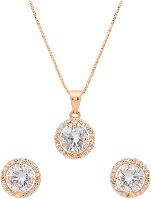 I Jewels Cubic Zirconia Diamond Chain Pendent Necklace With Earrings Set for Women