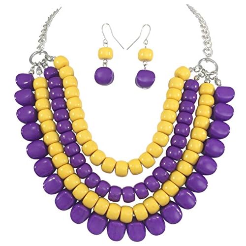 Gypsy Jewels 4 Row Layered Bib Beaded Statement Necklace & Earrings Set