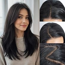 NOBLE Natural Black Synthetic Lace Front Wig for Women 136 HD Lace Glueless Wigs Pre Plucked 20 Inches Layered Wave Wigs for Daily Part Beginner Friendly (Natural Black, 20 Inches)