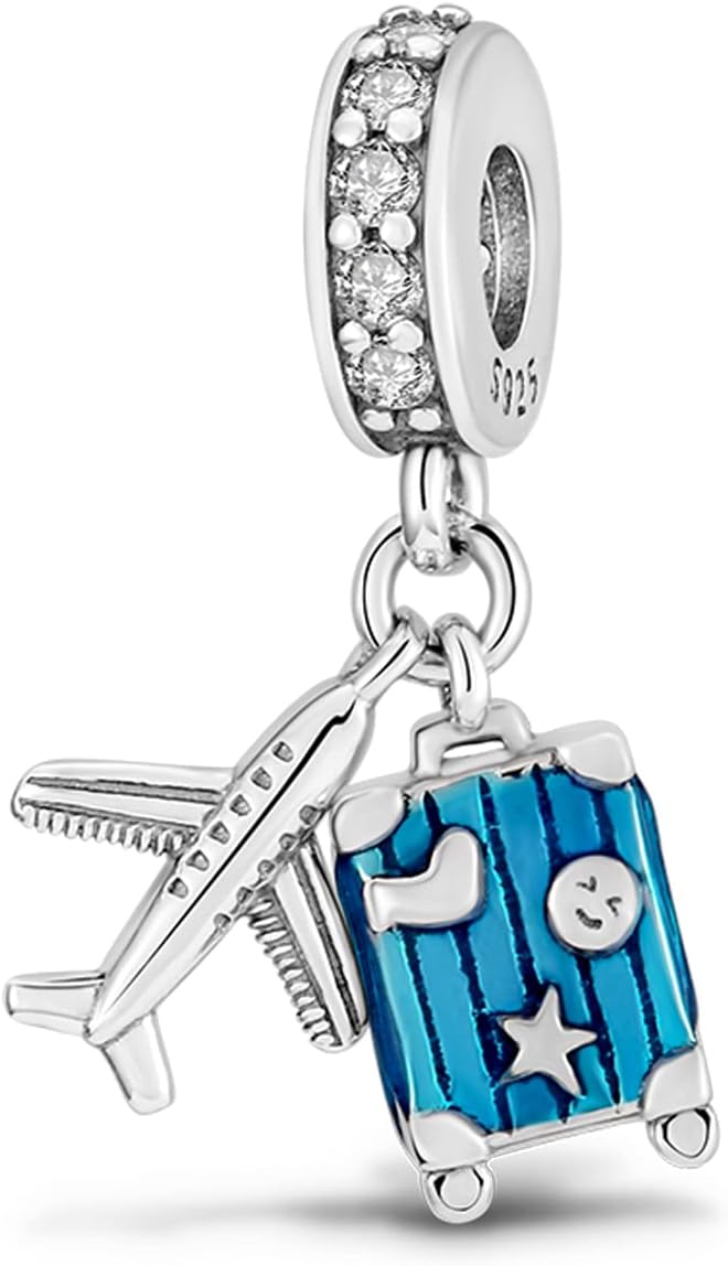 MULA 925 Sterling Silver Charms for Bracelets and Necklaces Family Letters Dangle Pendants Airplane Travel Beads Family Tree Jewelry Charms for Women