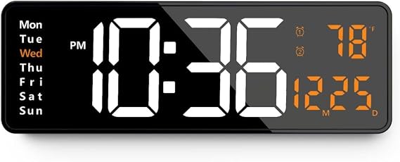 Lgooiin Digital Wall Clock with Automatic Brightness, LED Large Display Silent Clock for Living Room Bedroom Kitchen, Silent Wall Clock with Date Temperature, Decorative Digital Clock for Home Office