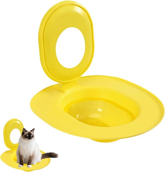 Cat Toilet Training Kit, Removable Pet Litter Box Alternative, Washable & Reusable Cat Potty Trainer, Easy-to-Clean Cat Bathroom System, Portable Indoor Toilet Solution for Cats (Yellow)