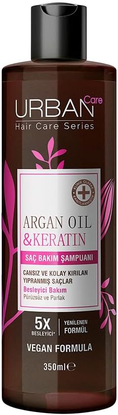 Urban Care Argan Oil & Keratin Besleyici ve Kırılma Karşıtı Saç Bakım Şampuanı, 350 Mililitre, Vegan