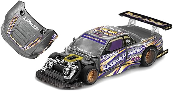 MINI GT S13-R Kaido Drift V1 RHD (Jun Imai tarafından tasarlandı) Gri Metalik Grafikli Kaido Evi Özel 1/64 Diecast Model Araba KHMG235