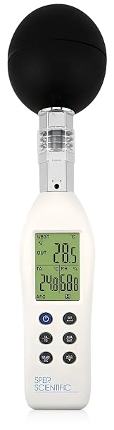Sper Scientific Wet Bulb Globe Heat Stress Meter with Color Coded Display 801038 - Audible Alarms & Large LCD Display WBGT Monitoring for Indoor & Outdoor Use - OSHA-Compliant Heat Risk Alerts