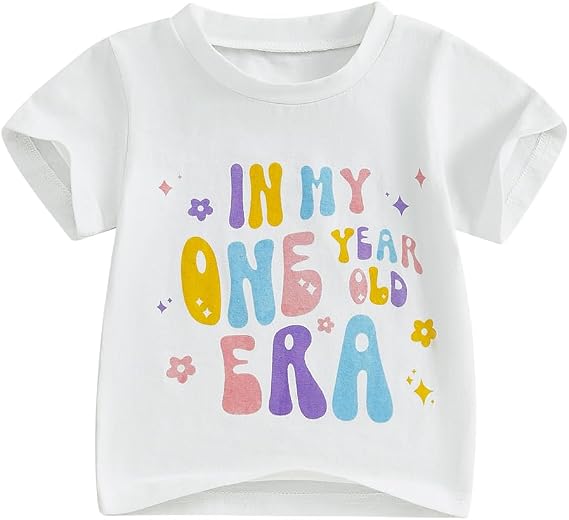 Baby Girls First Birthday Outfit 1st Birthday T-Shirt in My One Year Old Era Short Sleeve Top