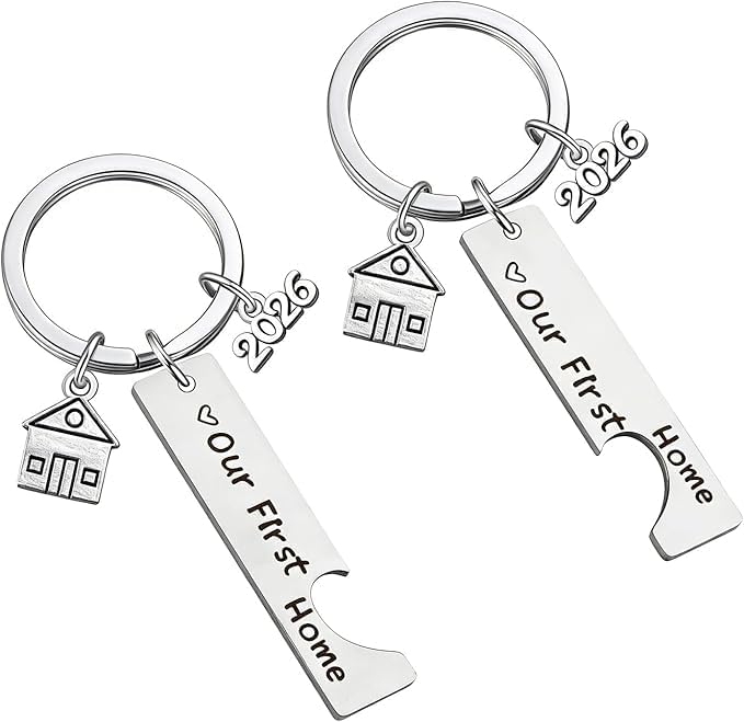 URSMART 2 Pcs Our First Home Keychains, 2026 House Warming Gifts New House Keychain New Homeowner Gift Housewarming Key Chain for New House Owner Wife Husband Present Lover