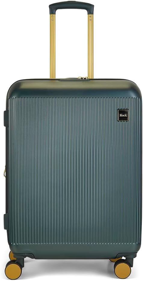 Rock Aria Medium Hard Shell Suitcase in Green with Gold - A Sleek Statement with Gold Toned Accents - Telescopic Handle, Impact-Resistant Material & TSA Combination Lock - 67x47x32cm 61L