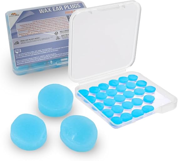Ear Plugs - Reusable Silicone Wax Ear Plug Covers - Pack of 30-32db Noise Cancelling Earbuds for Sleeping - Hearing Protection for Travel, Concerts, Swimming - Durable Plastic Case - by Mobi Lock