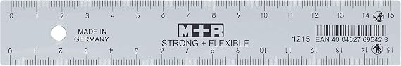 Ruler M+R Strong+Flexible, Plastic, 15cm cm/mm Grade, Clear/Transparent, for Right & Left Handers 1/fp
