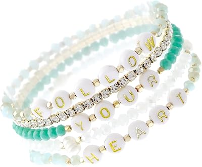 NTLX Inspirational Message Multi Strand Beaded Stackable Stretch Bracelets for Women - Bohemian Boho Style Bracelets Beautiful Faceted Glass Beads Gift Box Included