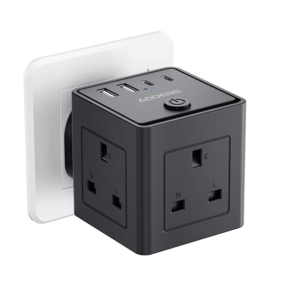 Plug Extension Socket with 4 USB, 3 Way Multi Plug Adapter UK, USB Wall Plug Charger, 3 Pin Plug Expander for Home, Office