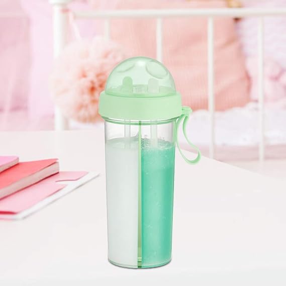 Omabeta Portable Dual Use Water Bottle for Outdoor and Travel with Two Straws - Durable and WearResistant Drink Cup for Sport - Suitable for Hiking and Camping - 600ml Capacity (Green) (Green)