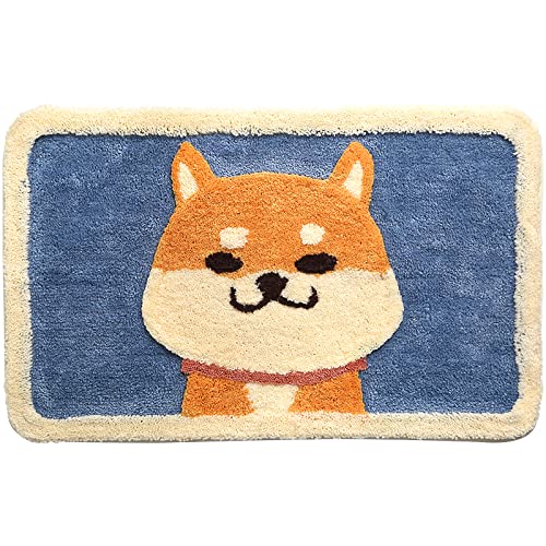 Cartoon Akita DogCorgi Flocking Floor Mat Household Bathroom Door Absorbent Non-Slip Floor Mat17.7”×25.6” Akita Dog