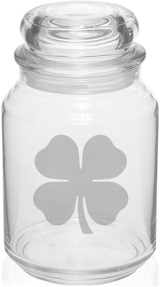 MIP 26 oz Glass Candy Jar Gift 4 Leaf Clover