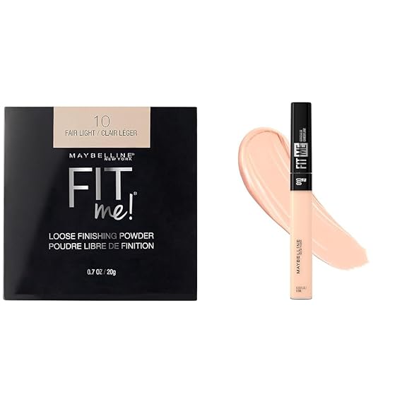 Maybelline Fit Me Loose Setting Powder & Liquid Concealer Makeup Bundle, Fair Light Shade