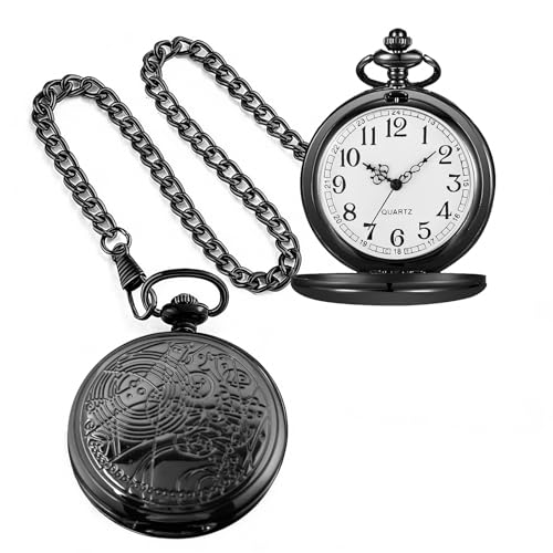 Tiong Pocket Watch Quartz Pocketes Watch with Chain for Cosplay Christmas Valentines Day Birthday Gifts Fathers Day