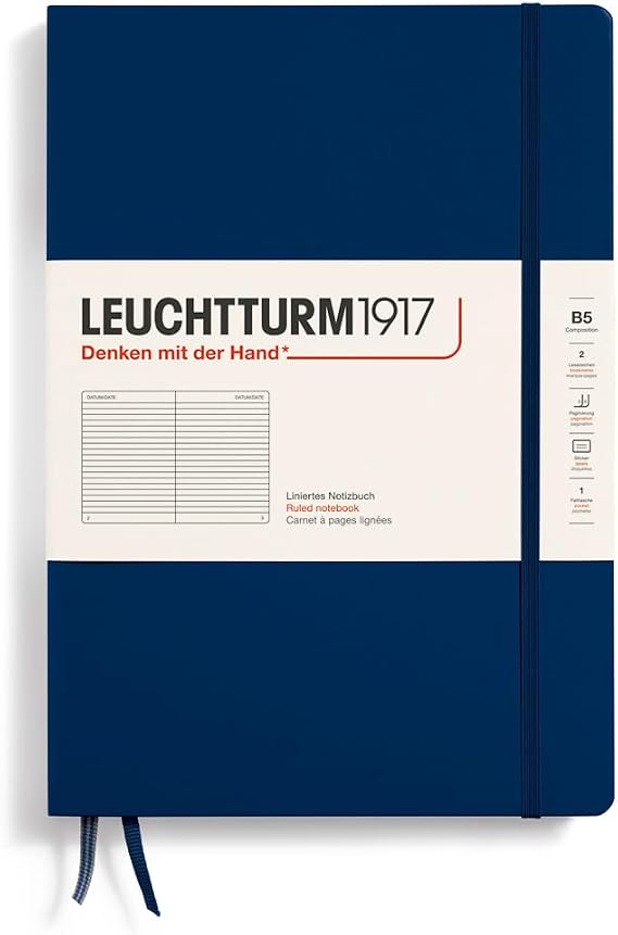 LEUCHTTURM1917 - Notebook Hardcover Composition B5-219 Numbered Pages for Writing and Journaling (Navy, Ruled)