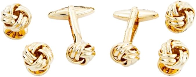 MRCUFF Knot Gold Tone Cufflinks and Studs Tuxedo Set in a Presentation Gift Box & Polishing Cloth