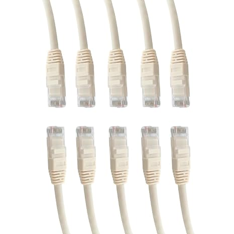 Cat 6 Ethernet Cable, 10-Pack, Patch Cord with Boot, High-Speed 10Gbps LAN Cable for Internet, Networking, Router, Modem, Switch, Printer, Servers, IT Data Center, PC, Xbox, PS5 (White, 1 ft)