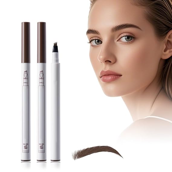 2PC Microblading Eyebrow Pencil,2025 New Magic Eyebrow Pen 3D Waterproof Brow Pencil,Tattoo Pencil with 4 Fork Tip Fine Stroke, Long Lasting Define & Shape Contouring Pen (Light Brown/2pcs)