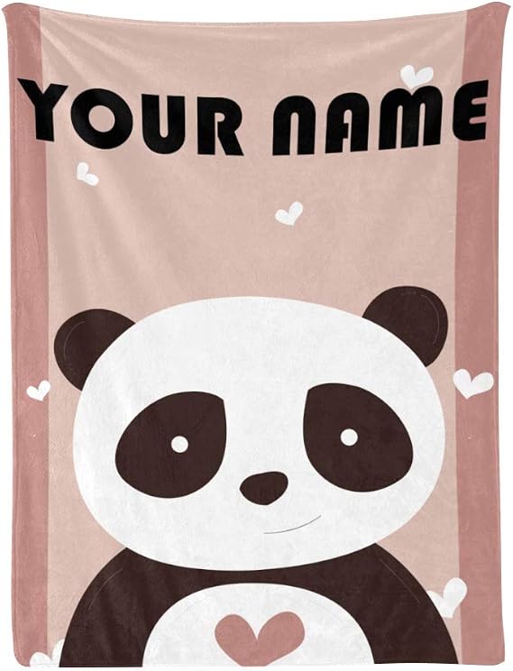 Personalized Baby Blankets with Name/Text, Cute Panda Custom Baby Blankets, Super Soft Fleece Blanket for Boy Girl 30 x40 Inches