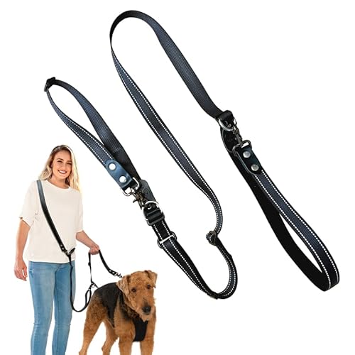 Sporn Ultimate Dog Leash All-in-One Standard Hands Free Leash for Medium Dogs, Strong Nylon Running Leash for Dogs with Reflective Stitching to Ensure Maximum Visibility at Night, Black