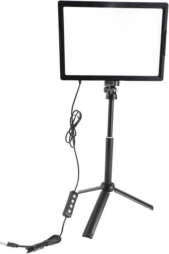 LED Video Light Adjustable Brightness Desktop Panel Light for Live Streaming Conference Lighting with Tripod Stand for Video Recording Online Meeting Teaching Gaming Black