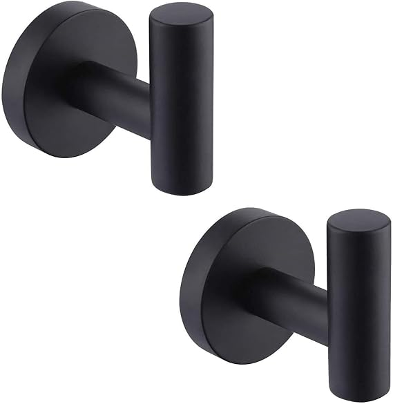 Single Coat Hook Towel Robe Clothes Hooks for Bath Kitchen Home Garage Heavy Duty Wall Mounted 2 Pack Matte Black